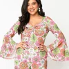 Smak Parlour 1960s Pink Retro Bloom Trumpet Sleeve Top
