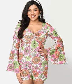 Smak Parlour 1960s Pink Retro Bloom Trumpet Sleeve Top