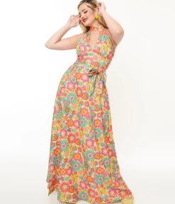 Smak Parlour 1960s Pink Strawberry Fields Halter Maxi Dress