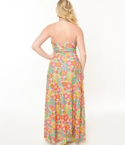 Smak Parlour 1960s Pink Strawberry Fields Halter Maxi Dress