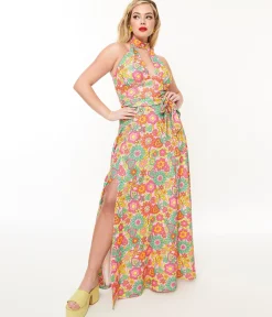 Smak Parlour 1960s Pink Strawberry Fields Halter Maxi Dress