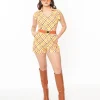 Smak Parlour 1970s Pumpkin Spice Gingham Belted Romper