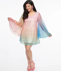 Smak Parlour 1960s Rainbow Ombre Sequin Downtown Scene Mini Dress