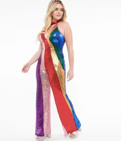 Smak Parlour 1960s Rainbow Sequin Glamour Goddess Jumpsuit