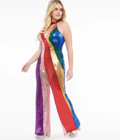 Smak Parlour 1960s Rainbow Sequin Glamour Goddess Jumpsuit