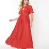 Smak Parlour 1970s Rust Red Pleated Cape Maxi Dress