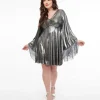 Smak Parlour 1970s Silver Metallic Fringe Fit & Flare Dress