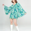 Smak Parlour 1960s Teal Floral Psychedelic Downtown Scene Mini Dress