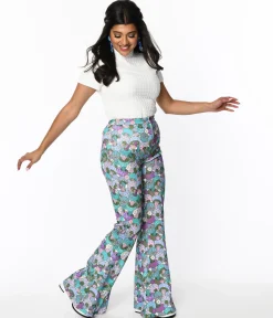 Smak Parlour 1970s Teal Groovy Mushrooms Find Your Flare Pants