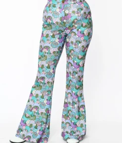 Smak Parlour 1970s Teal Groovy Mushrooms Find Your Flare Pants