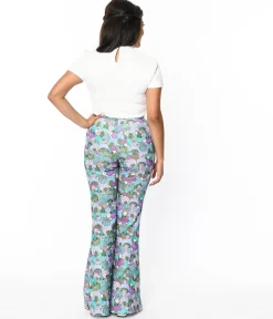 Smak Parlour 1970s Teal Groovy Mushrooms Find Your Flare Pants