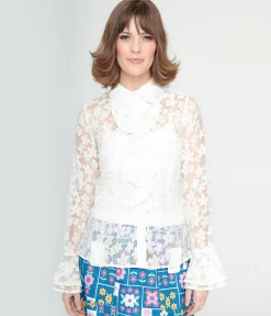 Smak Parlour 1960s White Daisy Ruffle Blouse