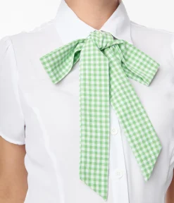 Smak Parlour White & Green Gingham Chiffon Power Play Blouse