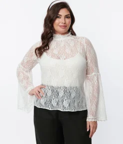 Smak Parlour White Lace Bell Sleeve Blouse