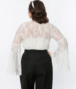 Smak Parlour White Lace Bell Sleeve Blouse