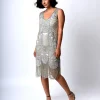 Special Order - Unique Vintage 1920s Style Silver Hand Beaded Fringe Bosley Flapper Dress
