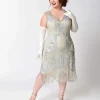 Special Order - Unique Vintage Plus Size 1920s Style Silver Hand Beaded Fringe Bosley Flapper Dress