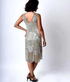 Special Order - Unique Vintage 1920s Style Silver Hand Beaded Fringe Bosley Flapper Dress