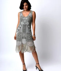 Special Order - Unique Vintage 1920s Style Silver Hand Beaded Fringe Bosley Flapper Dress