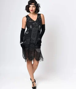 Special Order- Unique Vintage 1920s Style Black Hand Beaded Fringe Bosley Flapper Dress
