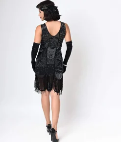 Special Order- Unique Vintage 1920s Style Black Hand Beaded Fringe Bosley Flapper Dress