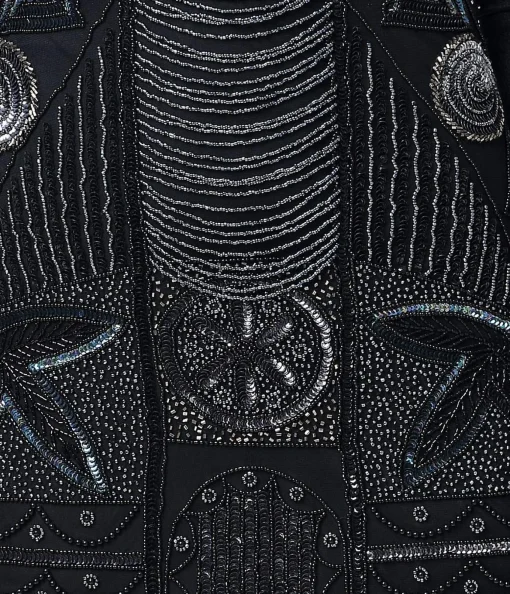 Special Order- Unique Vintage 1920s Style Black Hand Beaded Fringe Bosley Flapper Dress