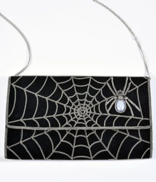 Spider Web Embroidered Clutch