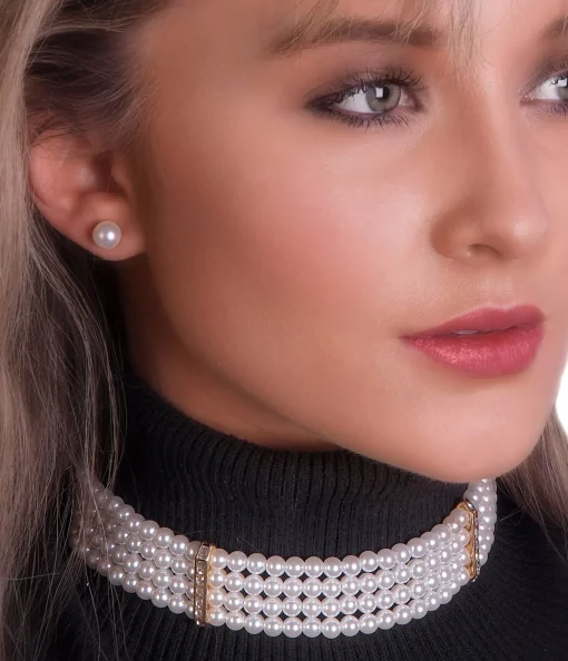 Stacked Faux Pearl Choker Necklace