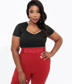 Steady 1950s Black & White Piped Sophia Top