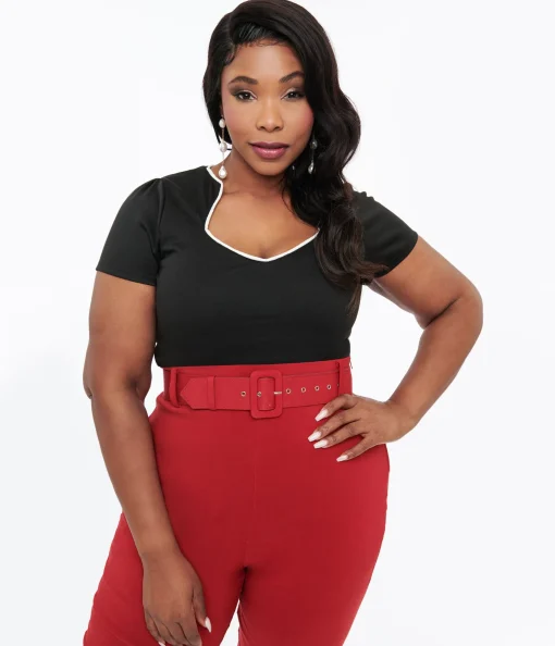 Steady 1950s Black & White Piped Sophia Top
