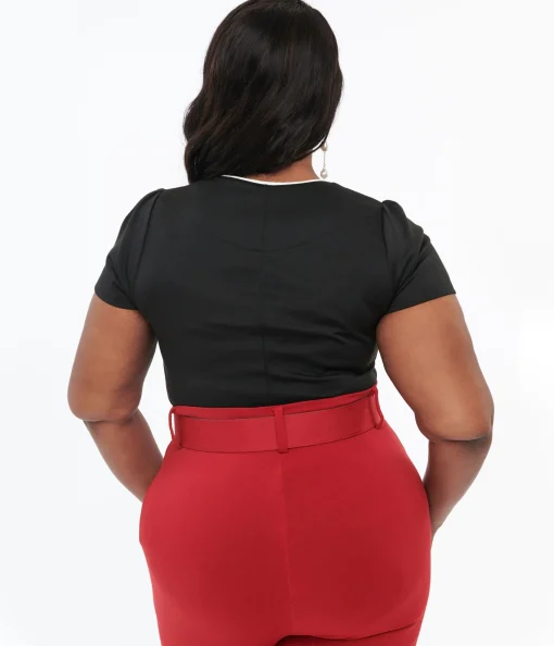 Steady 1950s Black & White Piped Sophia Top