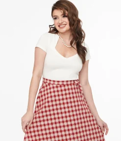 Steady 1950s White Short Sleeve Knit Sophia Top