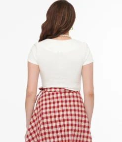 Steady 1950s White Short Sleeve Knit Sophia Top