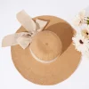 Tan & Beige Bow Toyo Braid Sun Hat