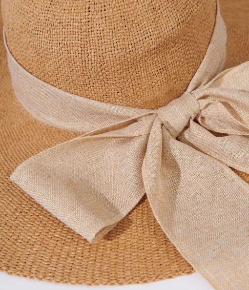 Tan & Beige Bow Toyo Braid Sun Hat