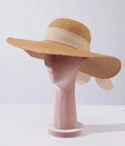 Tan & Beige Bow Toyo Braid Sun Hat
