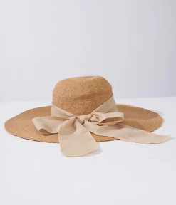 Tan & Beige Bow Toyo Braid Sun Hat