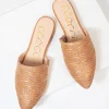 Tan Woven Straw Slip On Mules