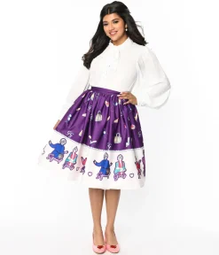 The Golden Girls x Unique Vintage Purple Character Border Gellar Swing Skirt