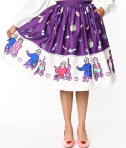 The Golden Girls x Unique Vintage Purple Character Border Gellar Swing Skirt