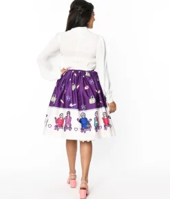 The Golden Girls x Unique Vintage Purple Character Border Gellar Swing Skirt