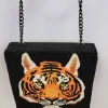 Tiger Beaded Leatherette Crossbody Bag
