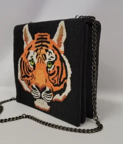 Tiger Beaded Leatherette Crossbody Bag