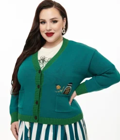 Tim Burton's The Nightmare Before Christmas by Unique Vintage Plus Size Teal Deadly Night Shade Cardigan