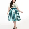 Tim Burton's The Nightmare Before Christmas by Unique Vintage Plus Size Teal & White Striped Jack Skellington Gellar Swing Skirt