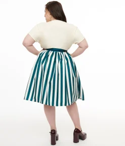 Tim Burton's The Nightmare Before Christmas by Unique Vintage Plus Size Teal & White Striped Jack Skellington Gellar Swing Skirt
