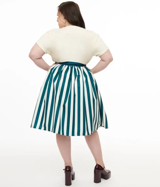 Tim Burton's The Nightmare Before Christmas by Unique Vintage Plus Size Teal & White Striped Jack Skellington Gellar Swing Skirt