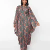Unique Vintage Bali Floral Print Flutter Sleeve Caftan