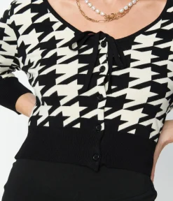 Unique Vintage Black & Ivory Houndstooth Dandy Cardigan