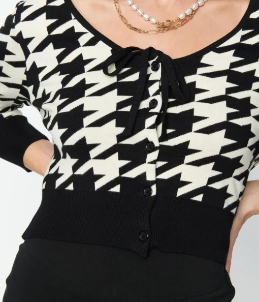 Unique Vintage Black & Ivory Houndstooth Dandy Cardigan